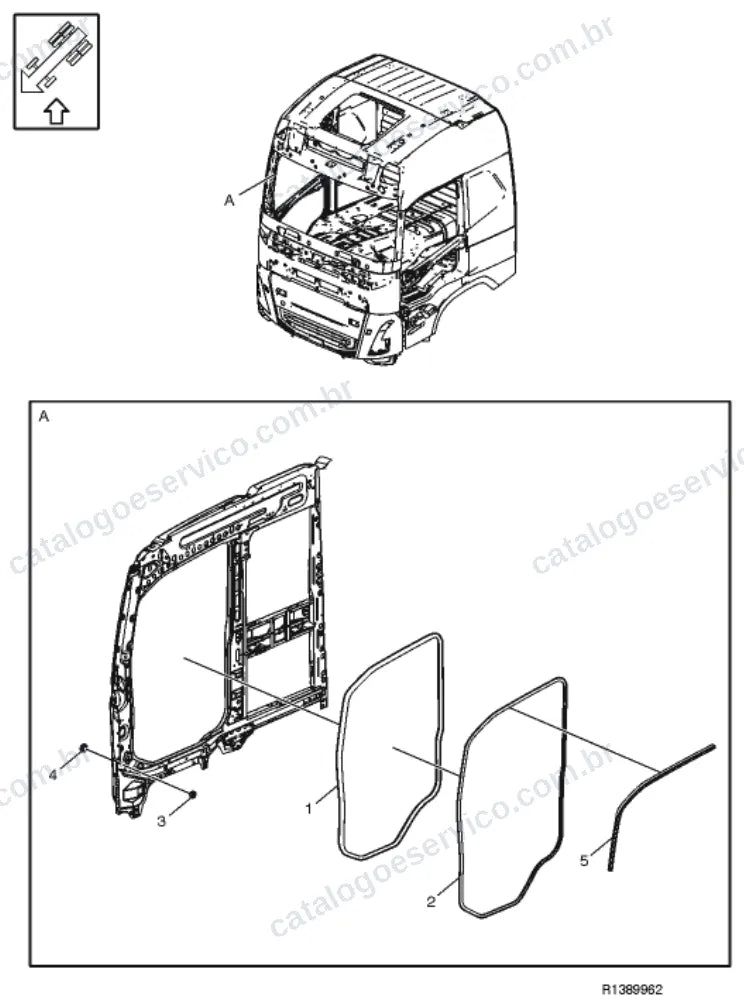 Vista explodida – carroceria, cabina e interior – Catálogo de Peças Volvo FM4 460