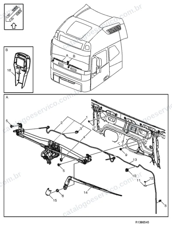 Vista explodida – sistema elétrico, iluminação e instrumentos – Catálogo de Peças Volvo FM4 520