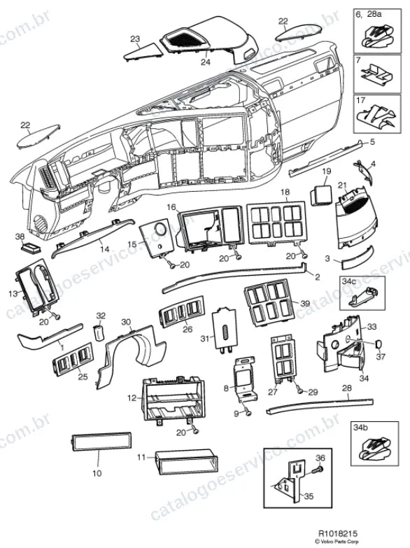 Vista explodida – carroceria, cabina e interior – Catálogo de Peças Volvo FM9 42T