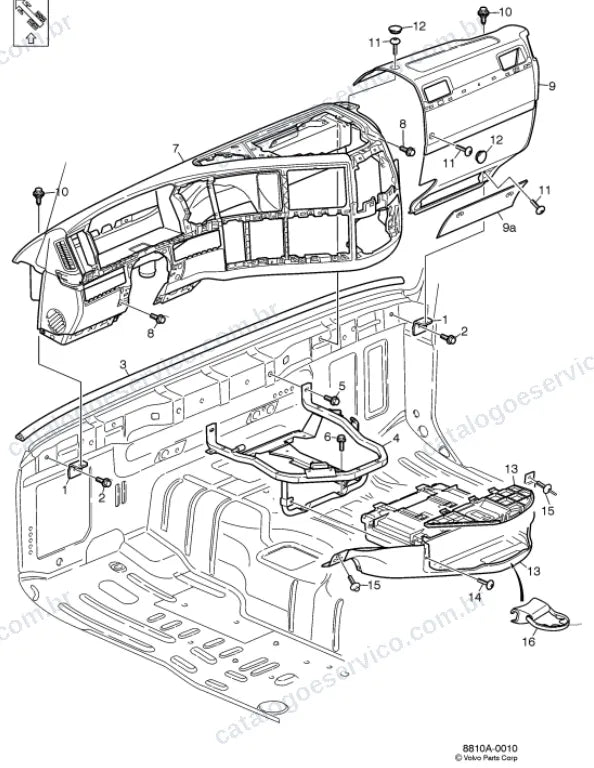 Vista explodida – carroceria, cabina e interior – Catálogo de Peças Volvo FM