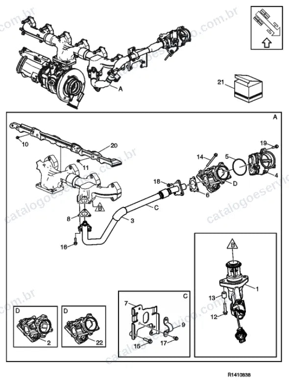 Vista explodida – motor com suporte ou coxim e equipamento – Catálogo de Peças Volvo FML3B42T (FM4)