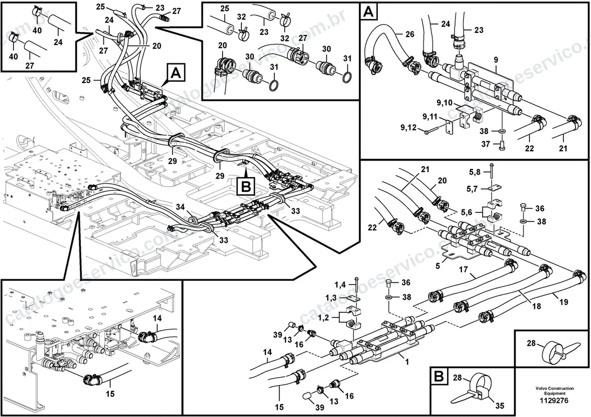 Vista explodida – motor – Catálogo de Peças Volvo JEC230F L