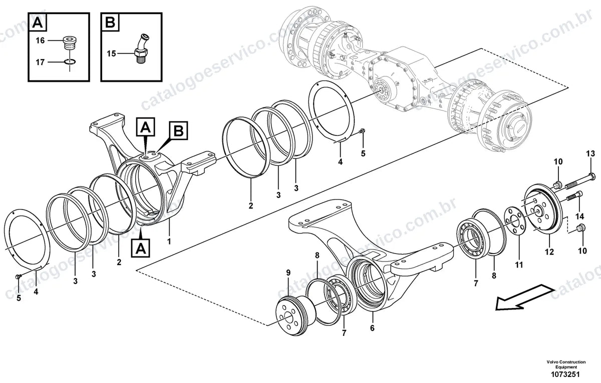 Vista explodida – transmissão de força – Catálogo de Peças Volvo JL120H