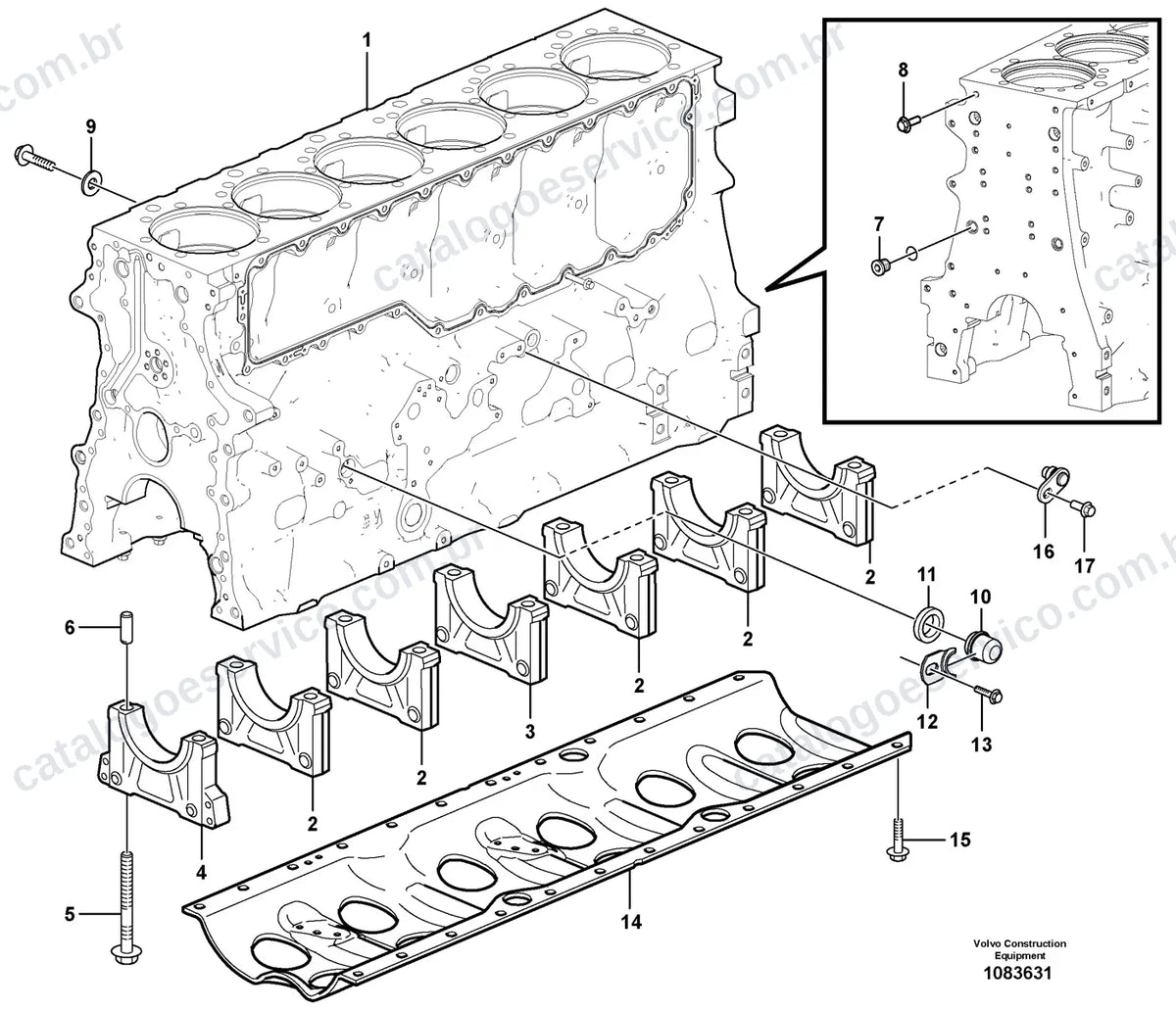 Vista explodida – motor – Catálogo de Peças Volvo L200H HL