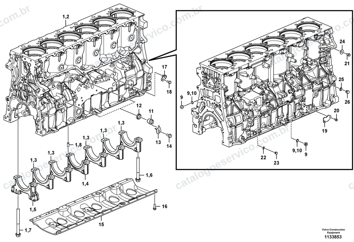 Vista explodida – motor – Catálogo de Peças Volvo L200K HL