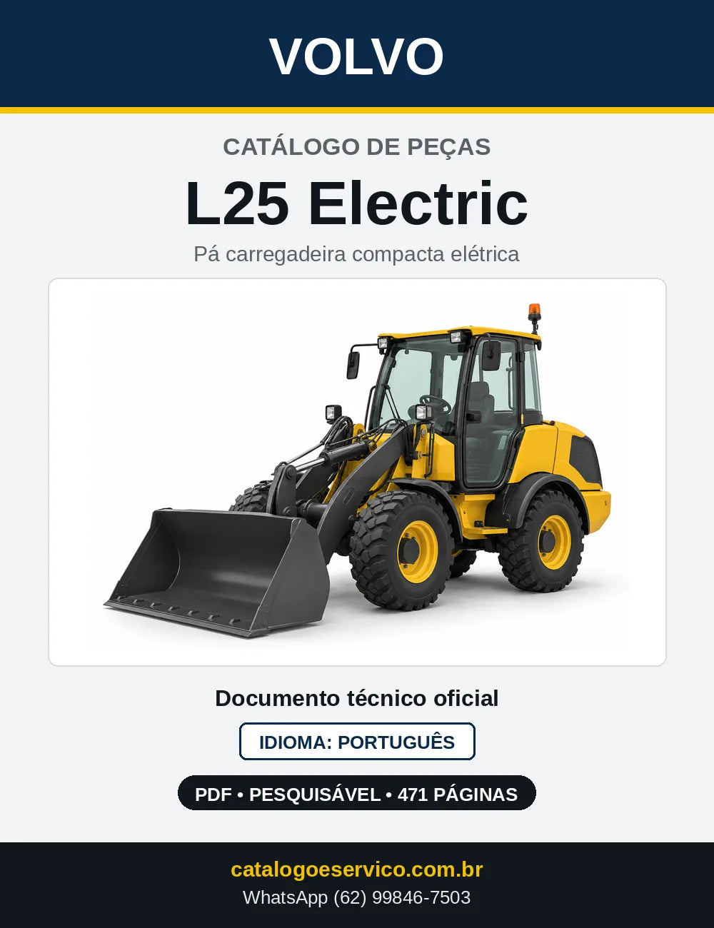 Capa do Catálogo de Peças Volvo L25 Electric – pá carregadeira compacta elétrica