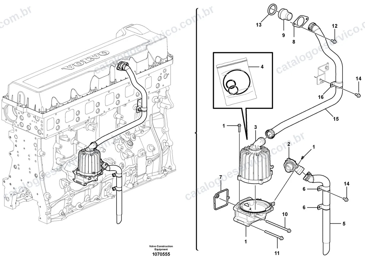 Vista explodida – motor – Catálogo de Peças Volvo L260H