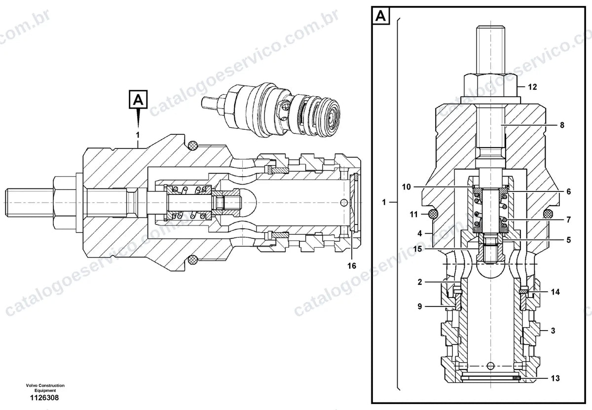 Vista explodida – transmissão de força – Catálogo de Peças Volvo L35H