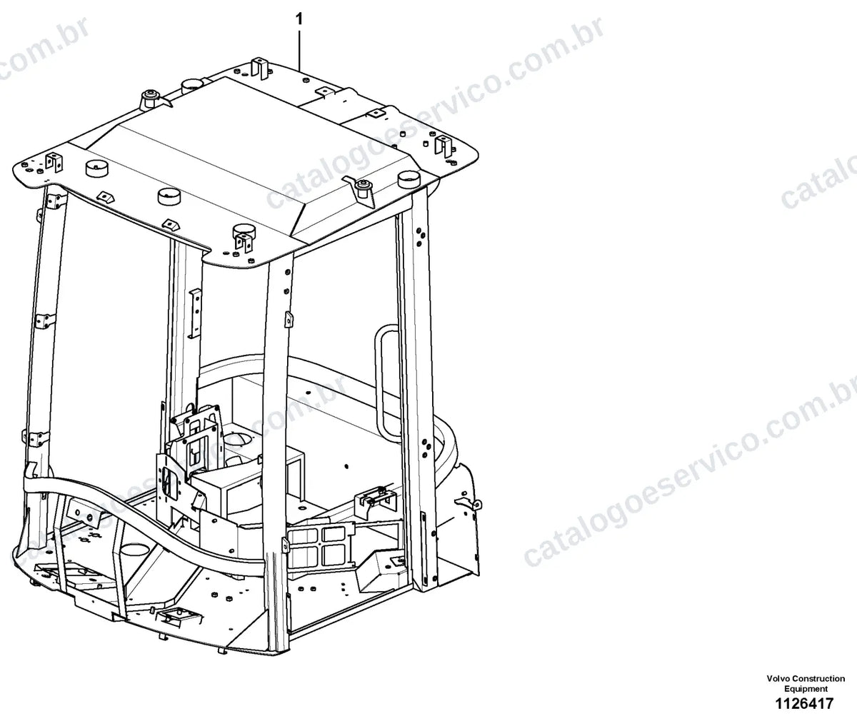 Vista explodida – cabine, carroceria e acessórios – Catálogo de Peças Volvo L35H