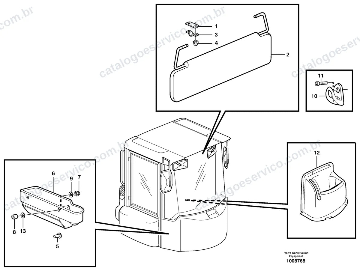 Vista explodida – cabine, carroceria e acessórios – Catálogo de Peças Volvo L70E OR