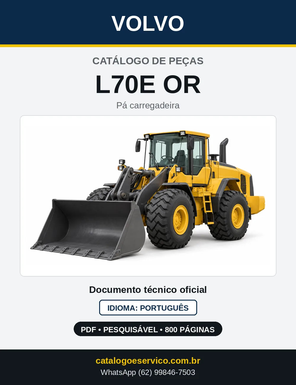 Capa do Catálogo de Peças Volvo L70E OR – pá carregadeira