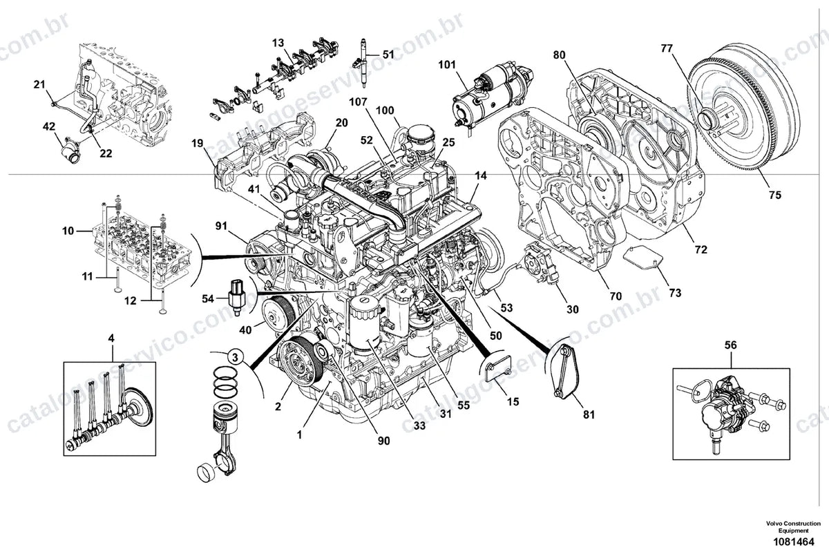 Vista explodida – motor – Catálogo de Peças Volvo MC135D