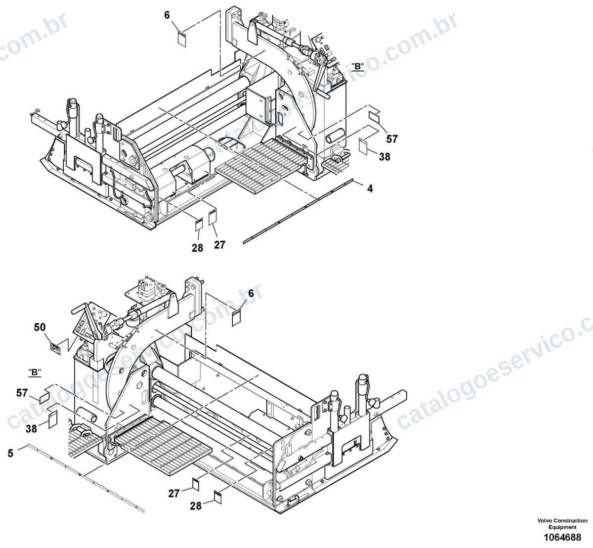 Vista explodida – cabine, carroceria e acessórios – Catálogo de Peças Volvo Omni 318