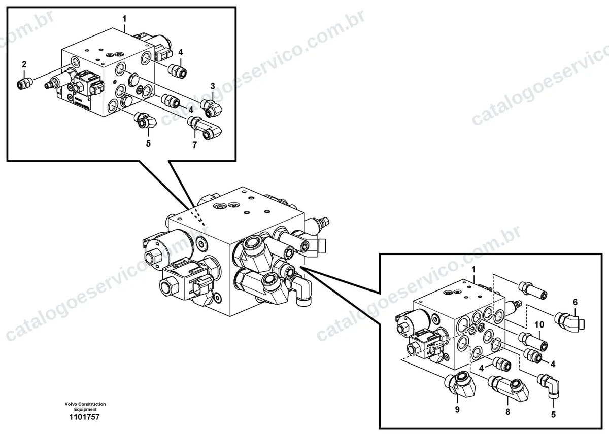 Vista explodida – sistema hidráulico e equipamento de trabalho – Catálogo de Peças Volvo P5170B