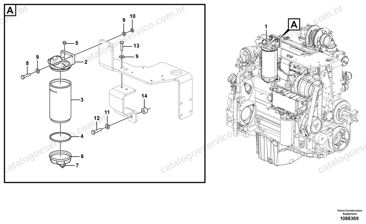 Vista explodida – motor – Catálogo de Peças Volvo P5320B ABG