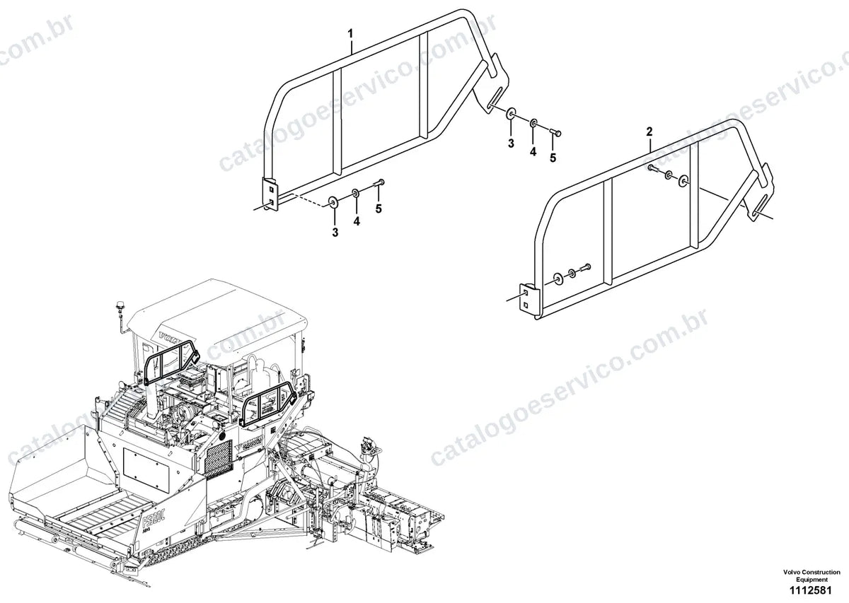 Vista explodida – cabine, carroceria e acessórios – Catálogo de Peças Volvo P5320D ABG