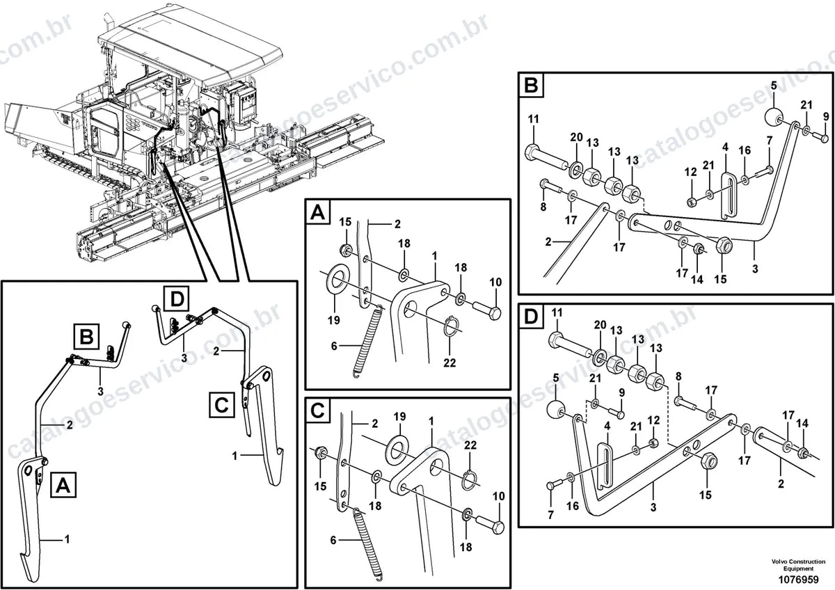 Vista explodida – sistema hidráulico e equipamento de trabalho – Catálogo de Peças Volvo P6720D L e P6720D LC4