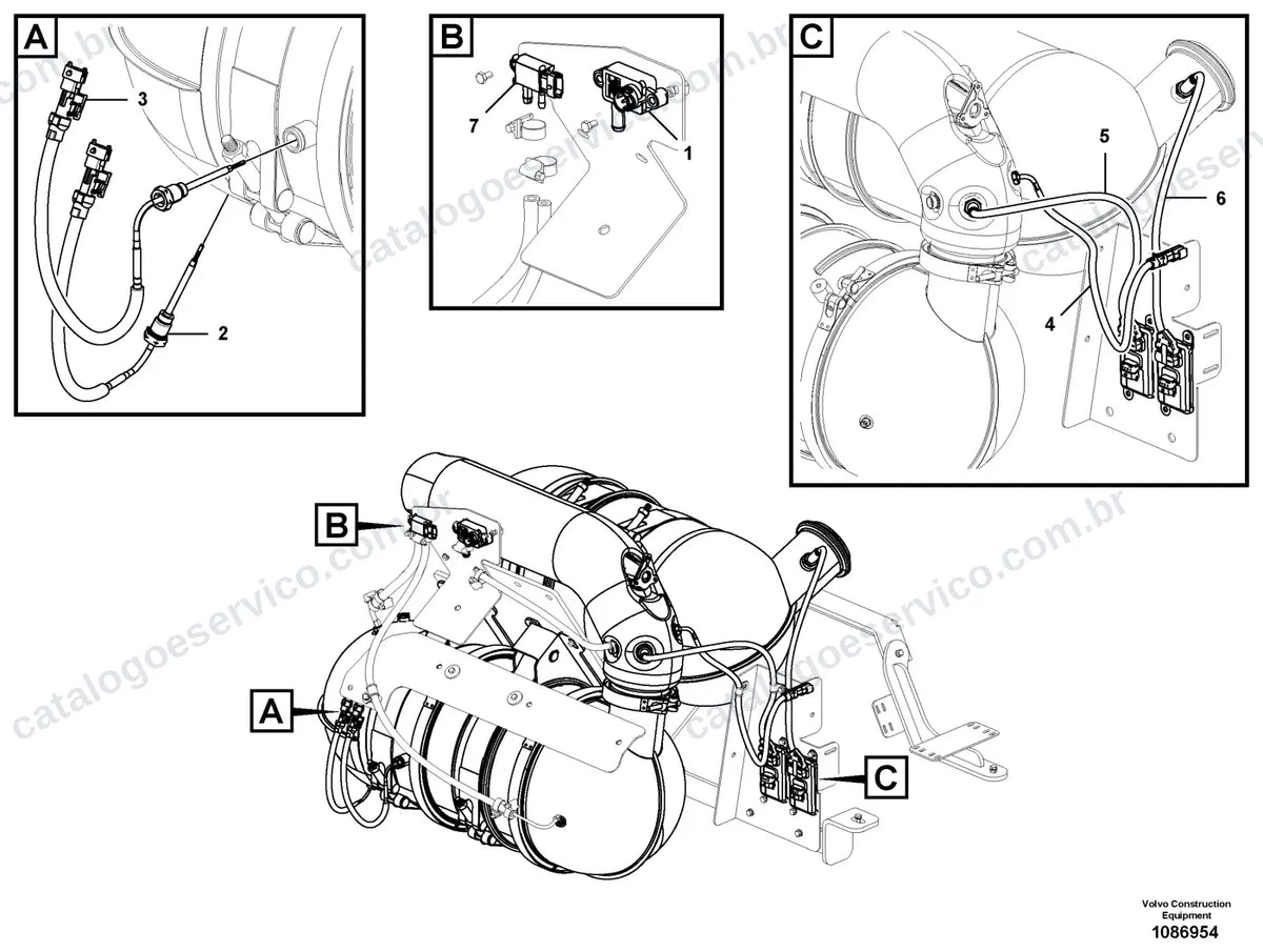 Vista explodida – motor – Catálogo de Peças Volvo P7110B