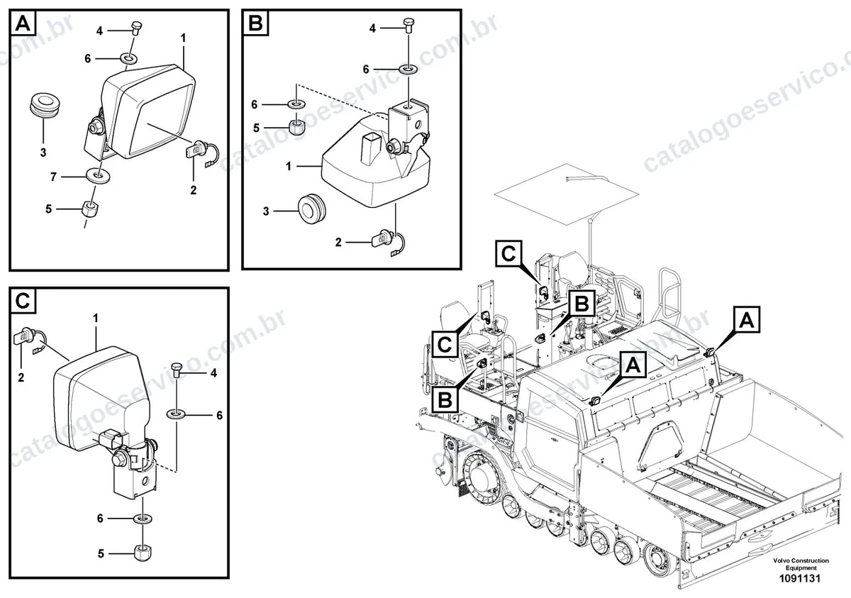 Vista explodida – sistema elétrico e eletrônico – Catálogo de Peças Volvo P7170B
