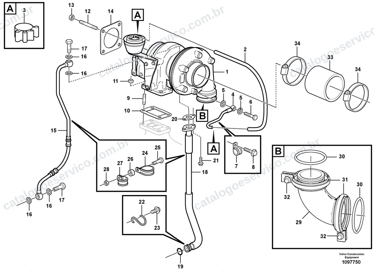 Vista explodida – motor – Catálogo de Peças Volvo P8820D (P8820D, L e LC4)