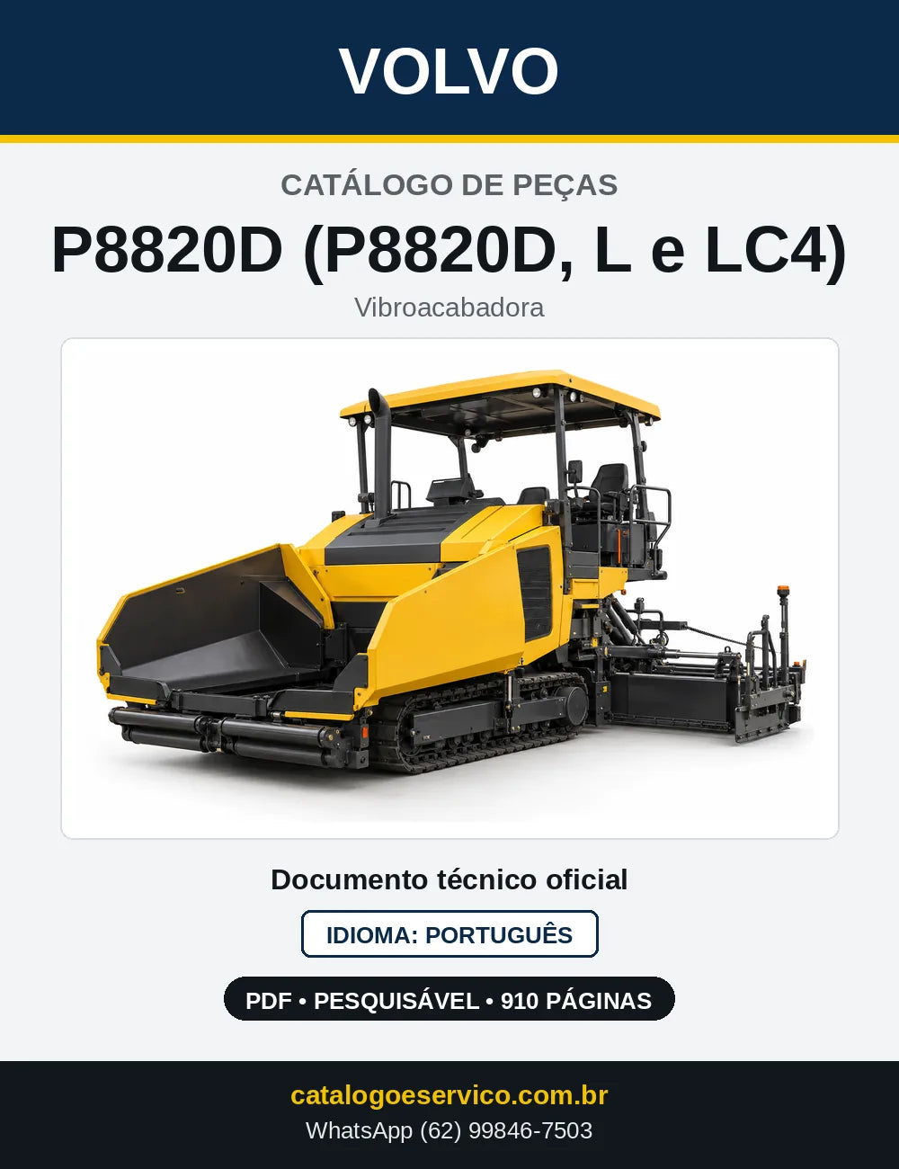 Capa do Catálogo de Peças Volvo P8820D (P8820D, L e LC4) – vibroacabadora