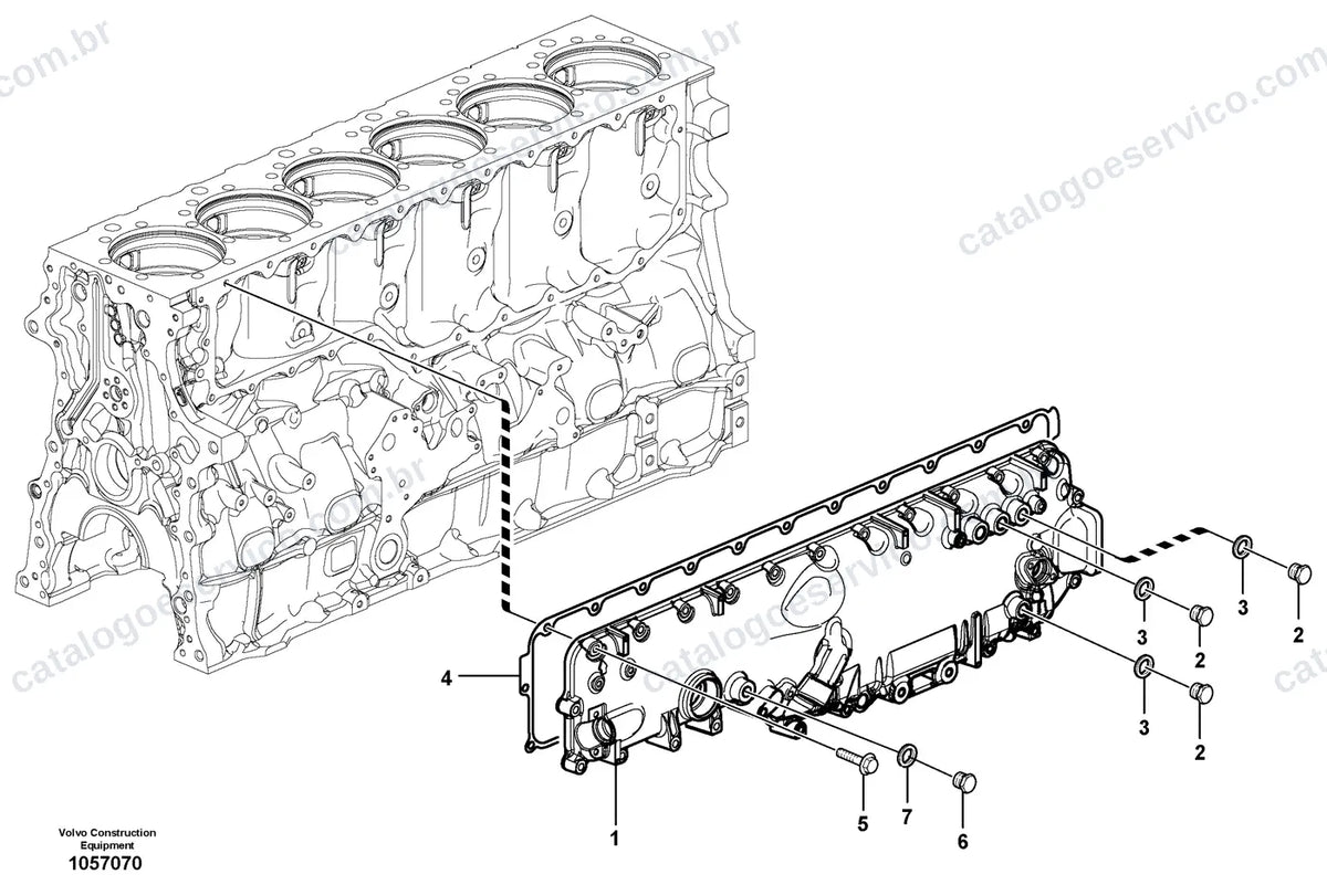 Vista explodida – motor – Catálogo de Peças Volvo PL4809E