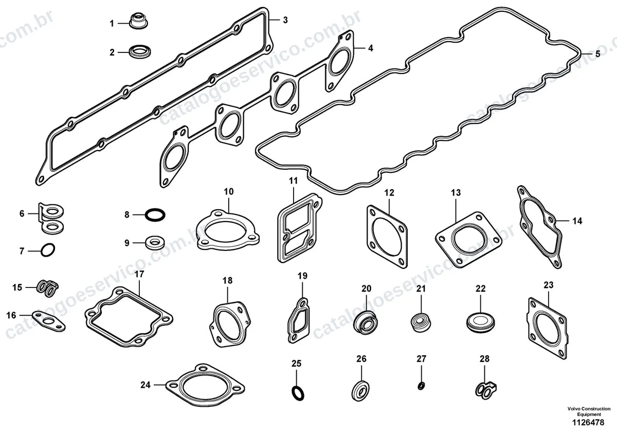 Vista explodida – motor – Catálogo de Peças Volvo PT125C2