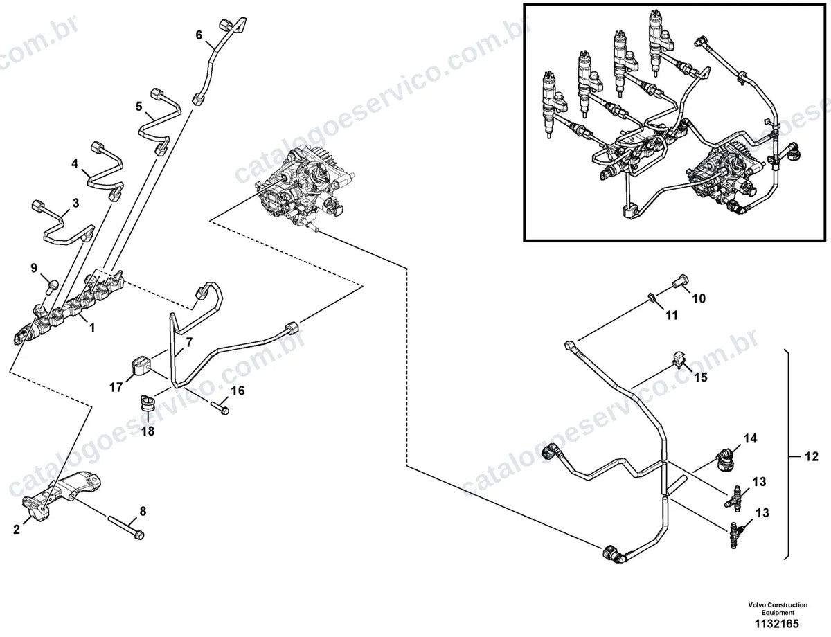 Vista explodida – motor – Catálogo de Peças Volvo PT220D
