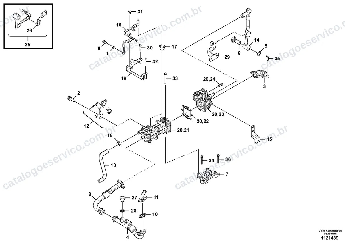 Vista explodida – motor – Catálogo de Peças Volvo PT220D