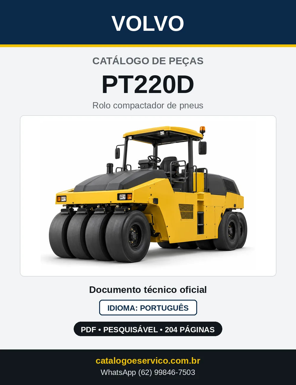 Capa do Catálogo de Peças Volvo PT220D – rolo compactador de pneus