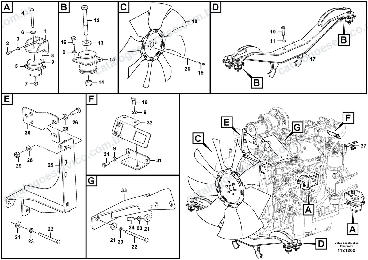 Vista explodida – motor – Catálogo de Peças Volvo R70E