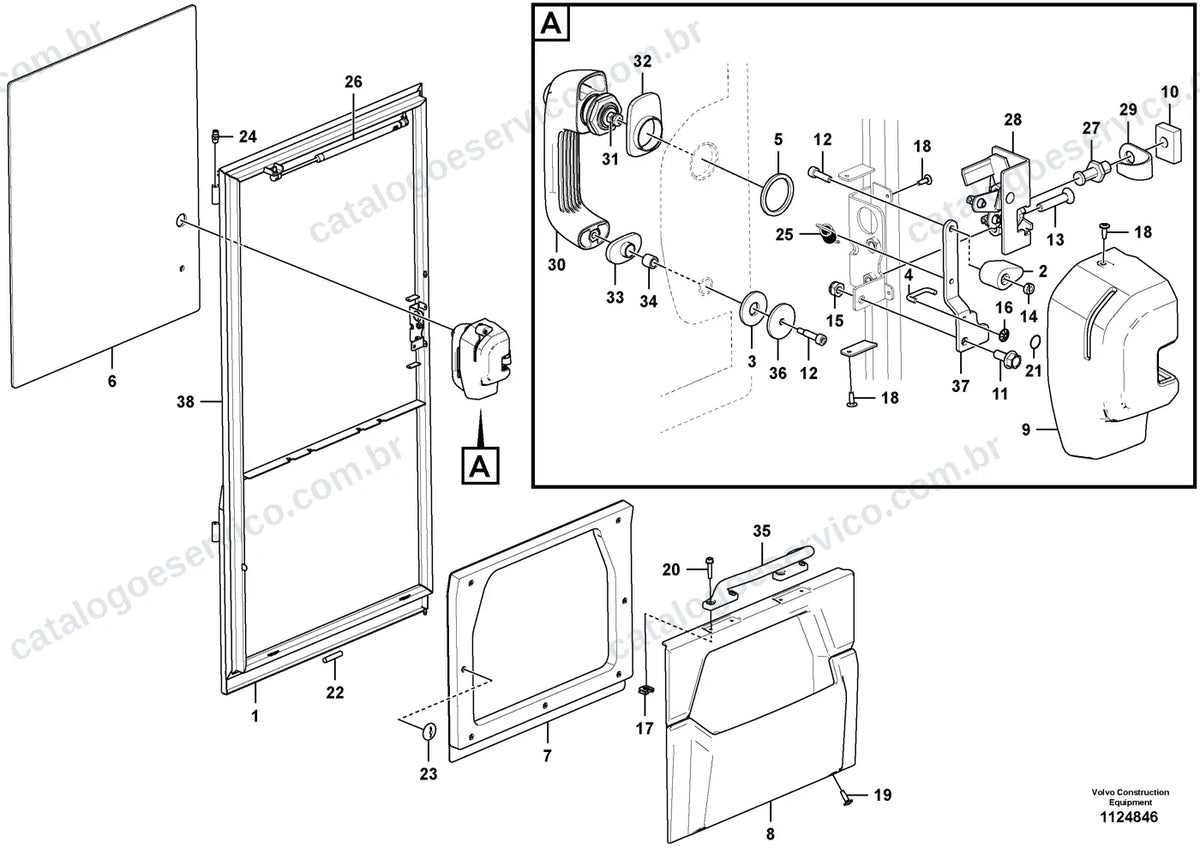 Vista explodida – cabine, carroceria e acessórios – Catálogo de Peças Volvo R70E