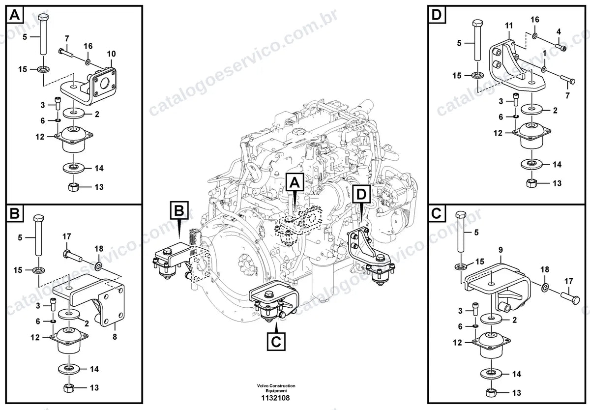 Vista explodida – motor – Catálogo de Peças Volvo SD110D