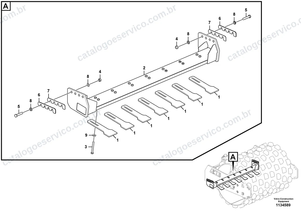 Vista explodida – chassi e material rodante – Catálogo de Peças Volvo SD120C