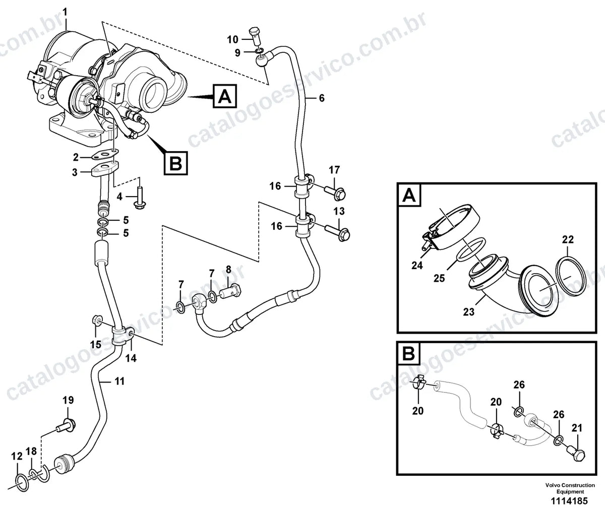 Vista explodida – motor – Catálogo de Peças Volvo SD125B