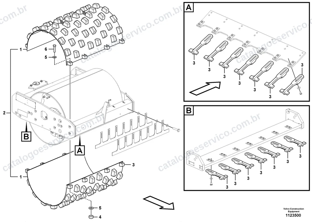 Vista explodida – chassi e material rodante – Catálogo de Peças Volvo SD160B