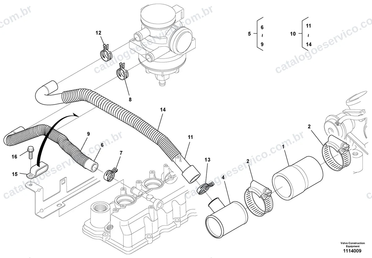 Vista explodida – motor – Catálogo de Peças Volvo SD45B