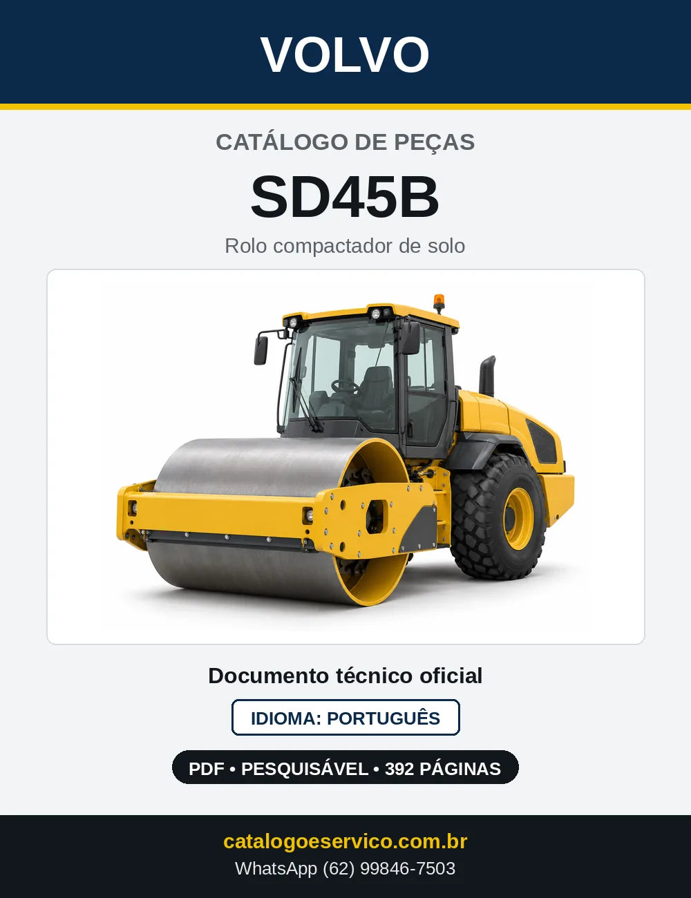 Capa do Catálogo de Peças Volvo SD45B – rolo compactador de solo