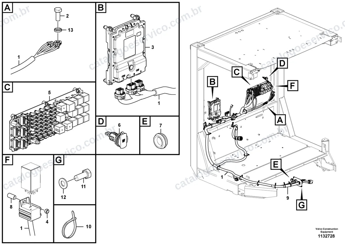 Vista explodida – sistema elétrico e eletrônico – Catálogo de Peças Volvo SD75B2