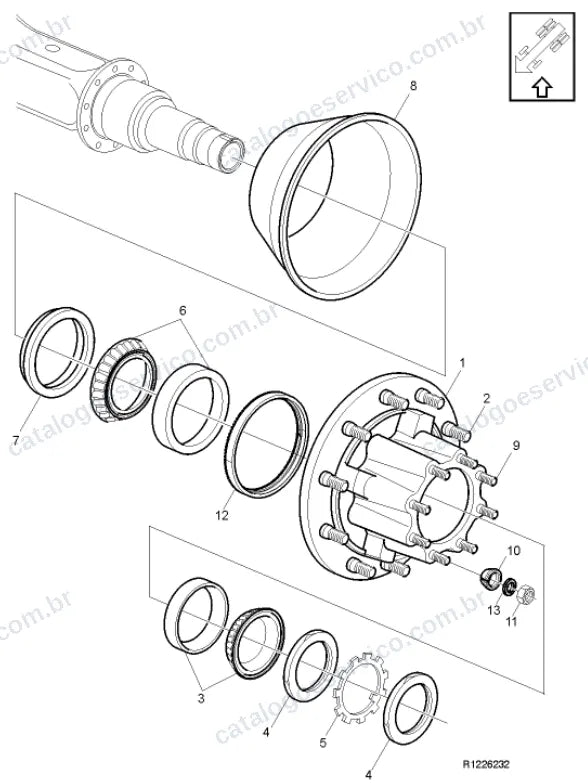 Vista explodida – quadro, molas, amortecedores e rodas – Catálogo de Peças Volvo VM 260