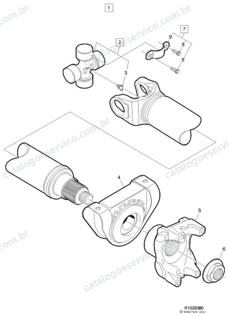 Vista explodida – transmissão – Catálogo de Peças Volvo VM 540