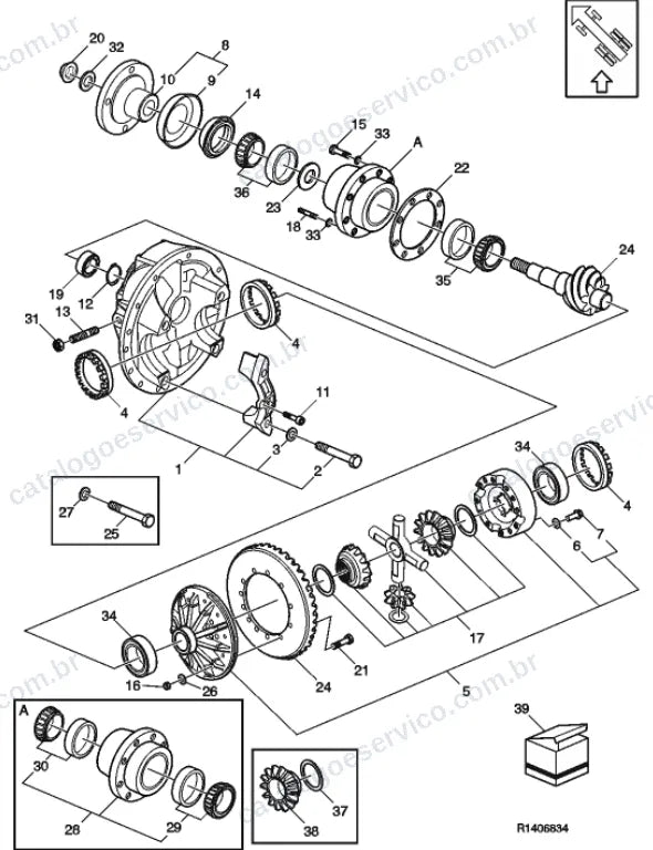 Vista explodida – transmissão – Catálogo de Peças Volvo VM 550