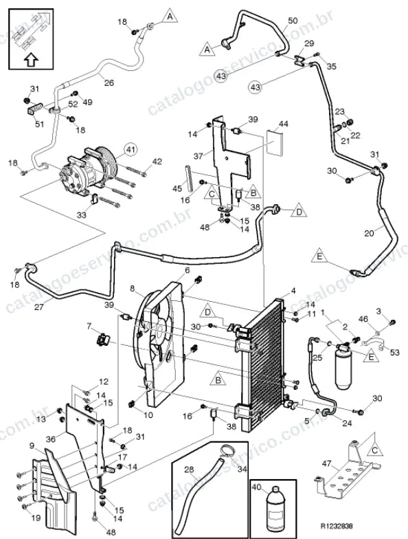 Vista explodida – carroceria, cabina e interior – Catálogo de Peças Volvo VM 550