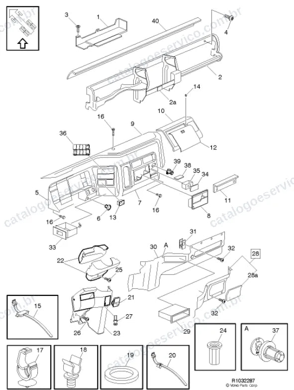 Vista explodida – carroceria, cabina e interior – Catálogo de Peças Volvo VM17C42R
