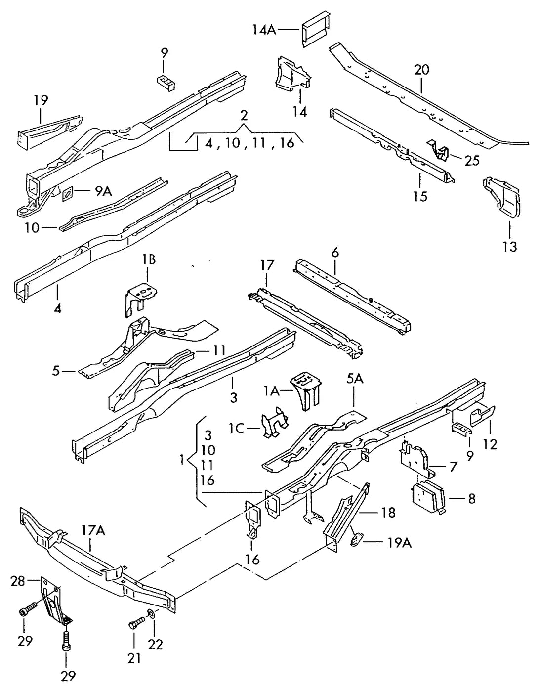 Vista explodida 2 do catálogo de peças VW Caravelle / Eurovan