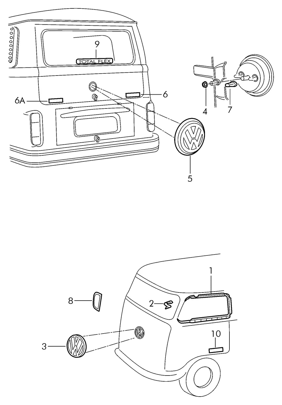 Vista explodida 4 do catálogo de peças VW Kombi