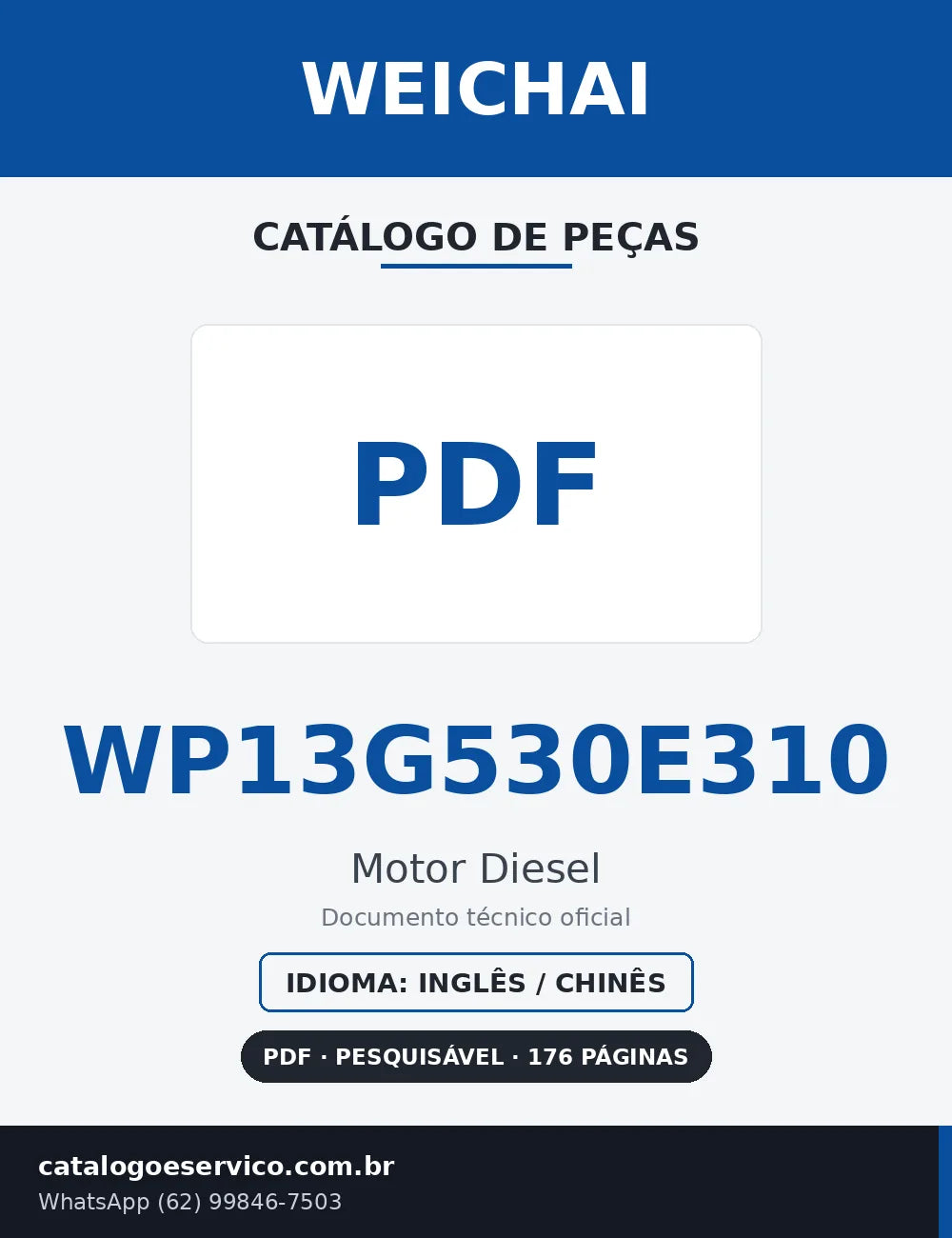 Capa Catálogo de Peças Weichai WP13G530E310 Motor Diesel