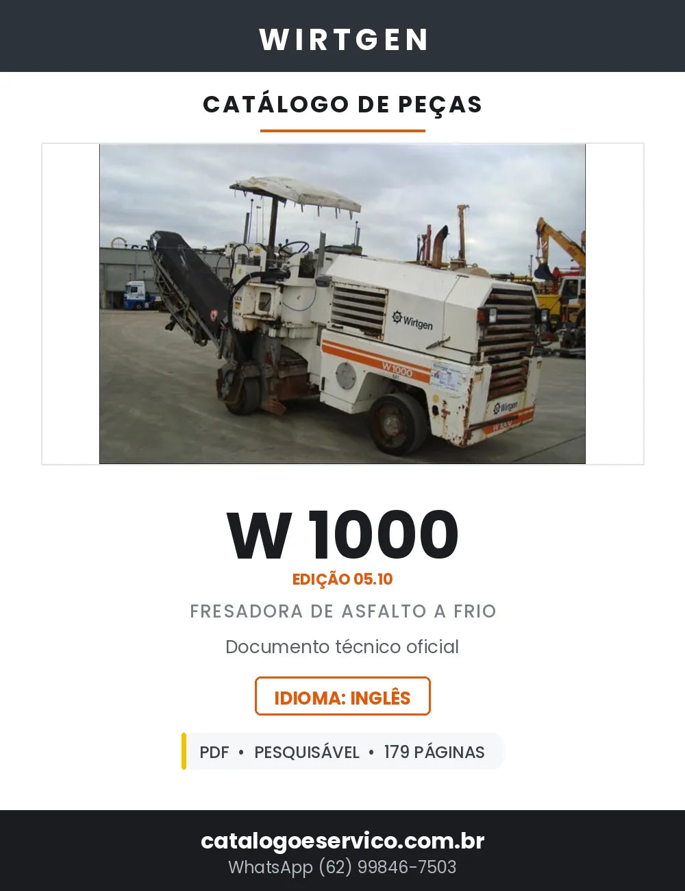 Catálogo de Peças WIRTGEN W 1000 Fresadora de Asfalto a Frio — 179 Páginas em PDF — capa