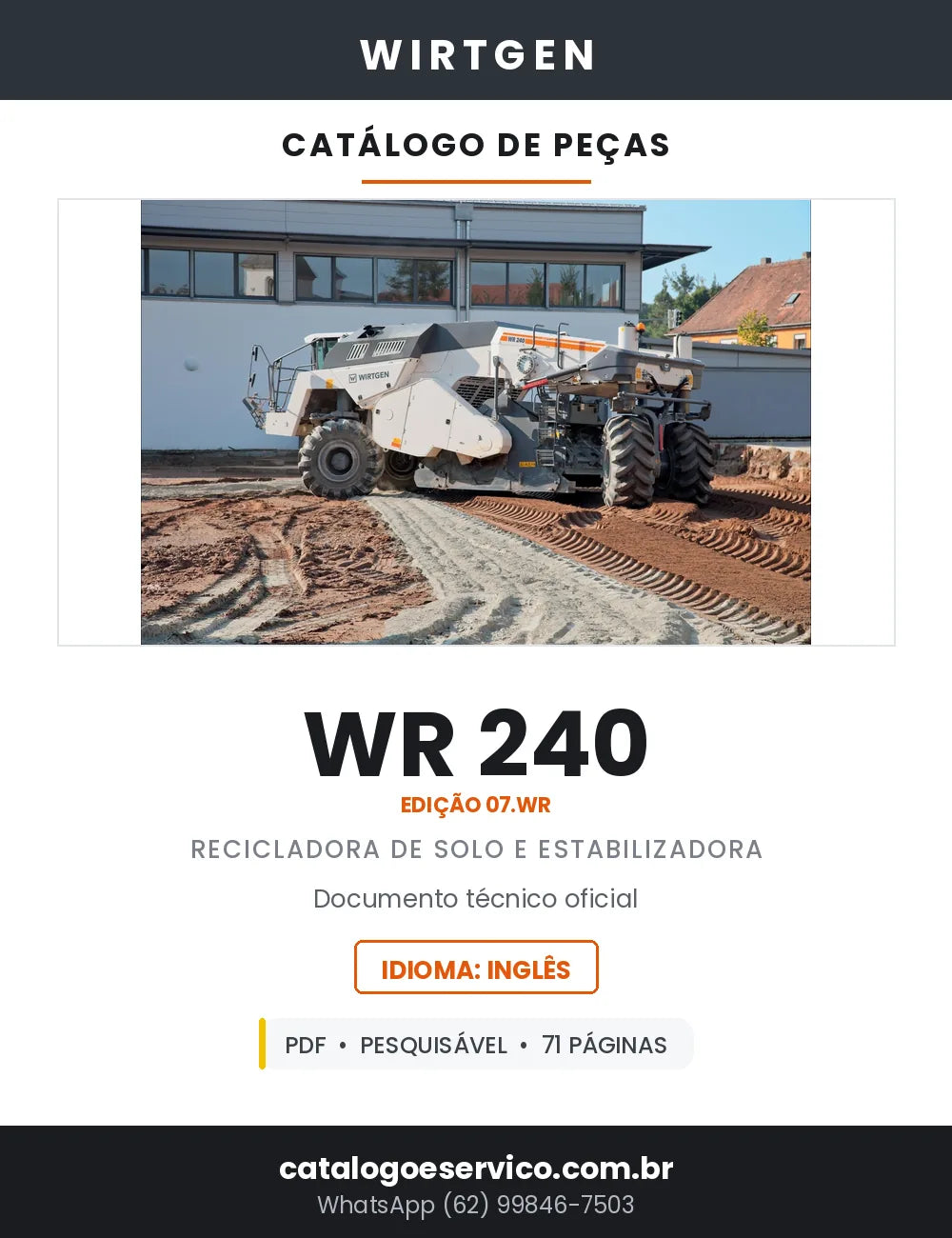 Catálogo de Peças WIRTGEN WR 240 Recicladora e Estabilizadora de Solo — 71 Páginas em PDF — capa