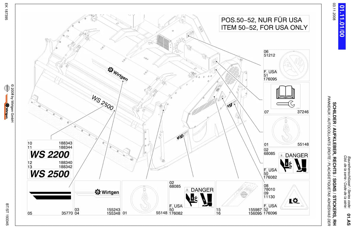 Catálogo de Peças Wirtgen WS 2500 e WS 2200 (01.AS) — amostra 1 de página interna do documento